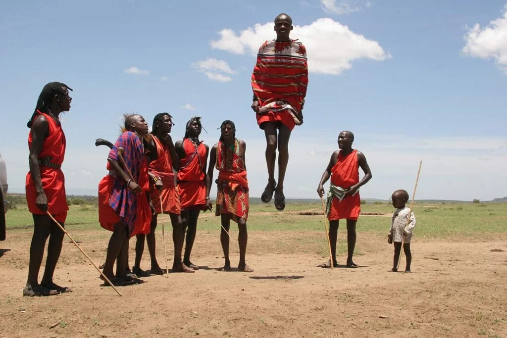 Maasai warriors performing a traditional adumu jump
